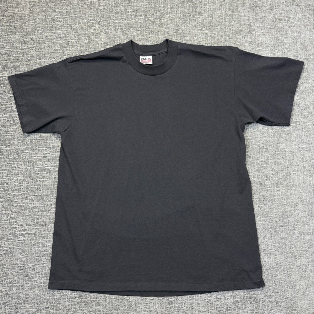 Vintage Oneita T Shirt Mens XL Power 50 Plus Blank Black Short Sleeve USA Y2K
